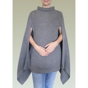 BCBG MAXAZRIA One Size Womens  Sweater Poncho Heavy Knit Mock Neck Grey Gray